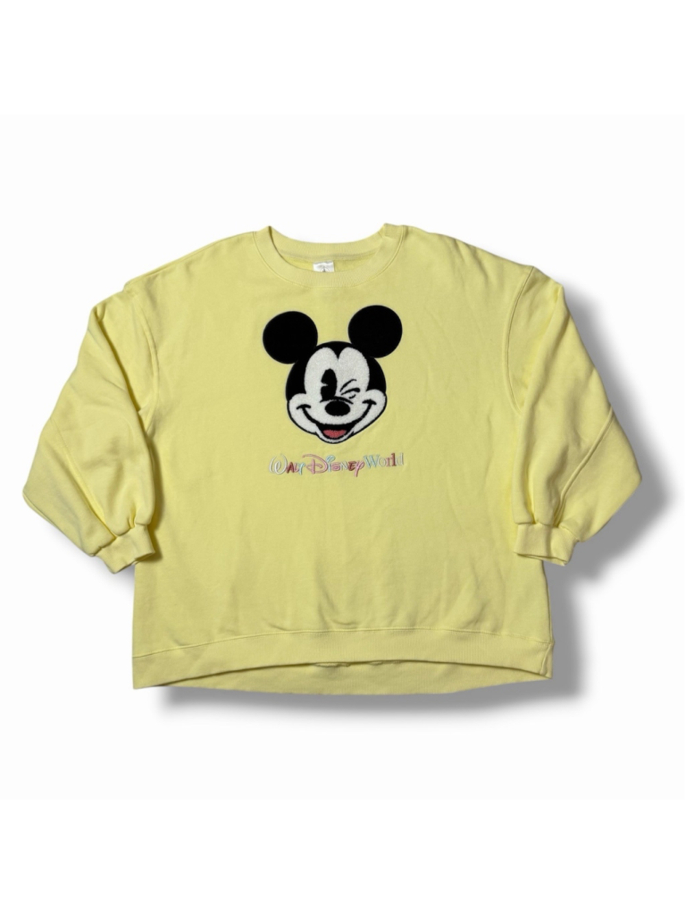 Disney Parks 2025 Walt Disney World Womens L Winking Mickey Yellow Crewneck NWOT